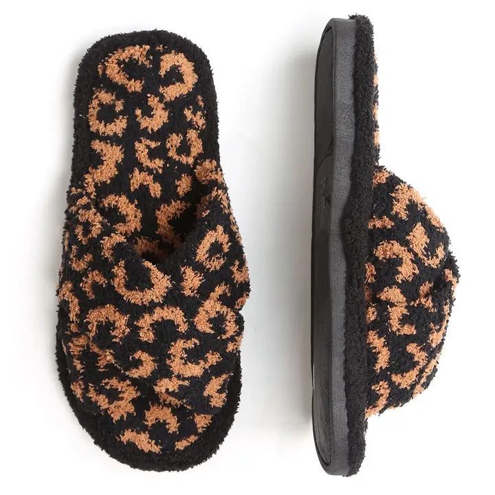 Black Leopard Slippers