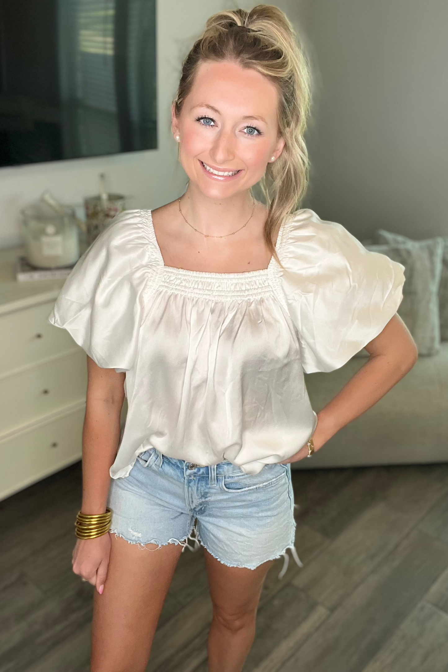 White Puff Sleeve Top
