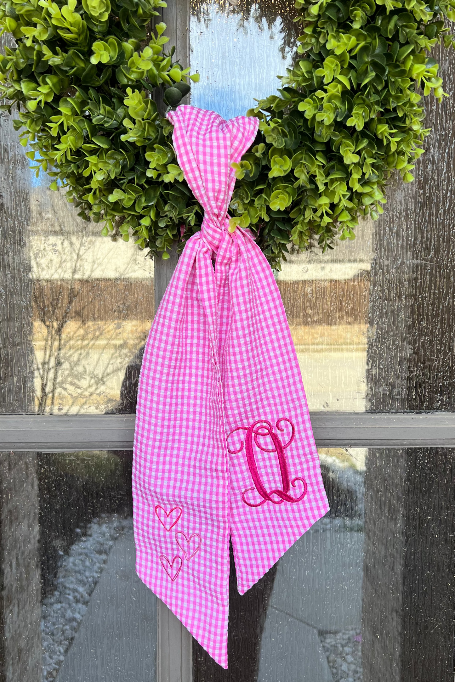 Gingham Triple Heart Wreath Sash