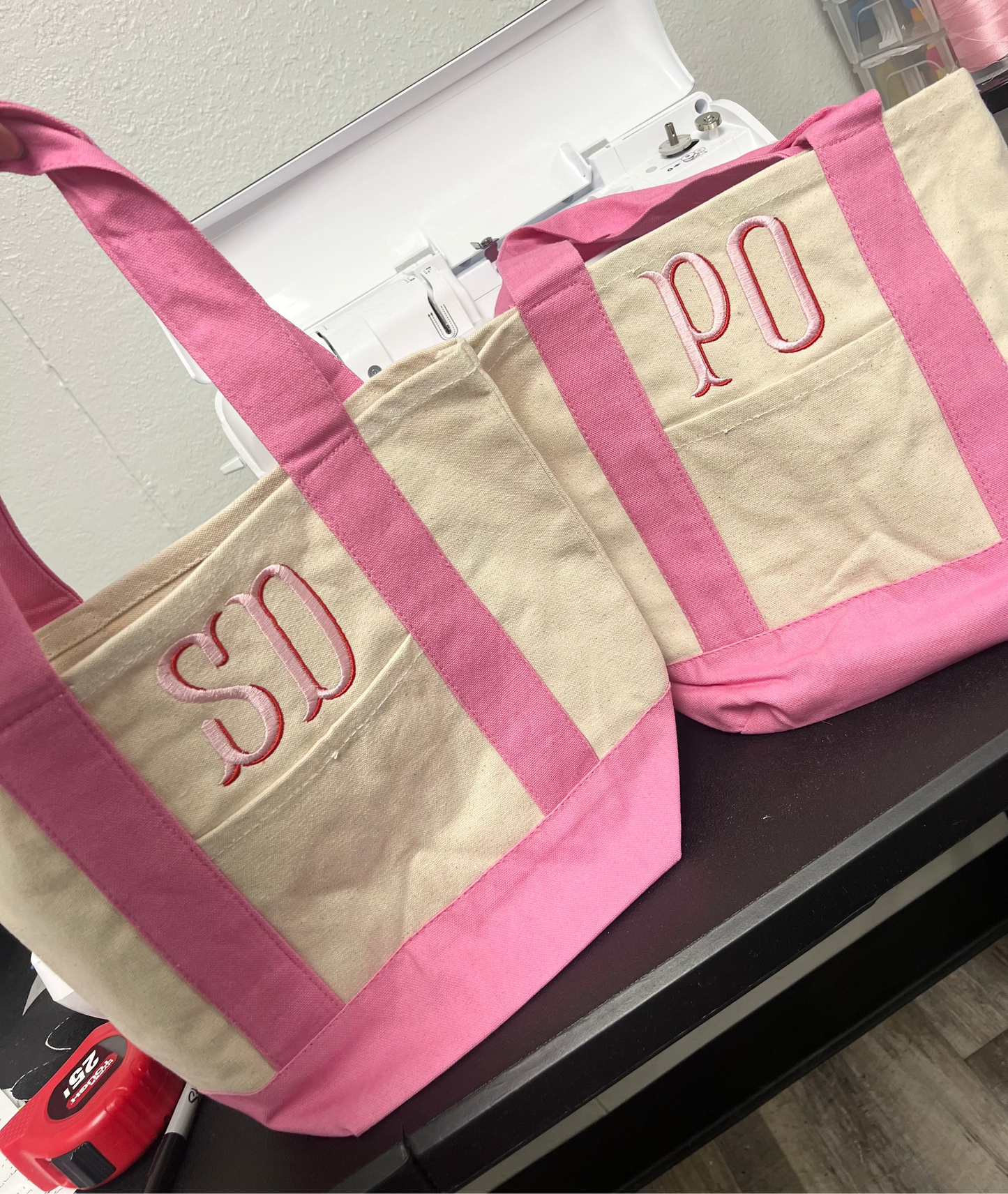 Mini Canvas Embroidered Initial Tote