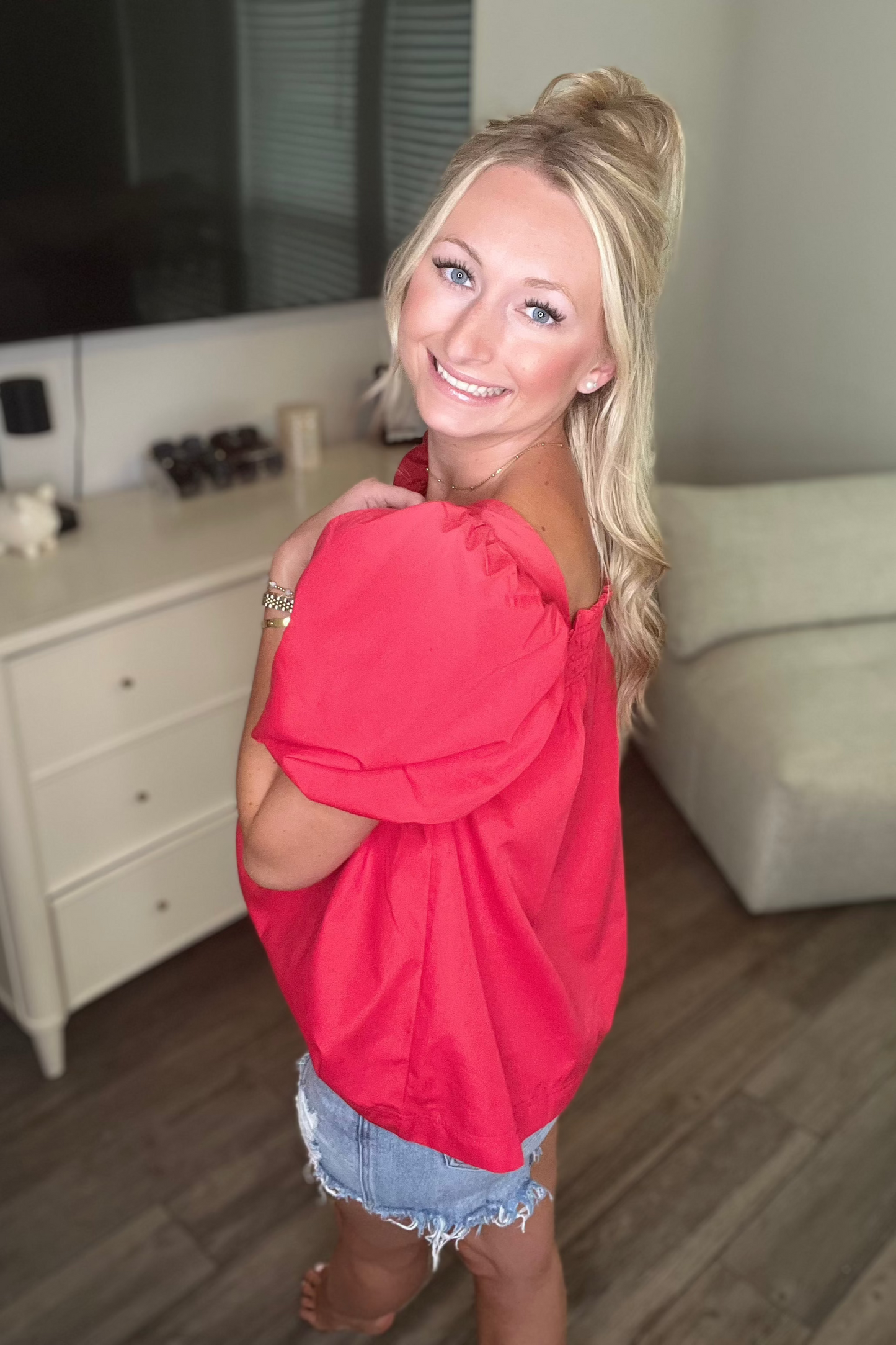 Red Puff Sleeve Top