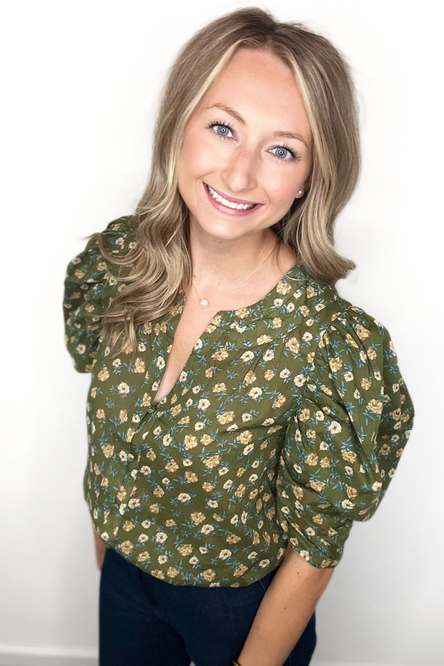 Army Green Floral Top