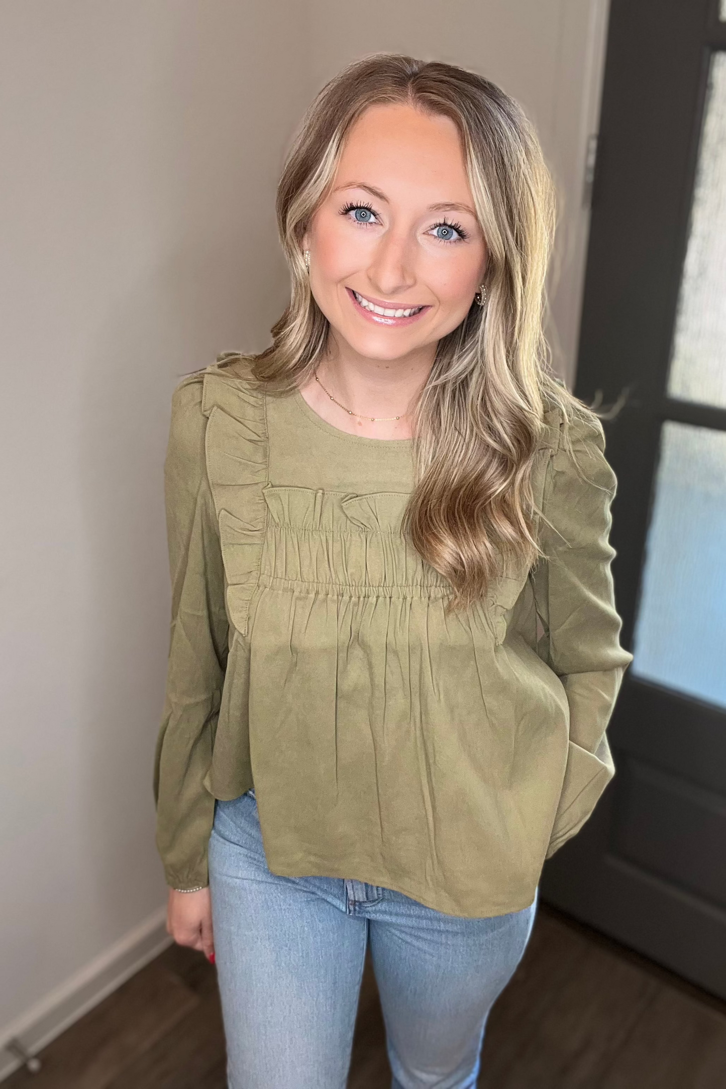 Sage Ruffle Top