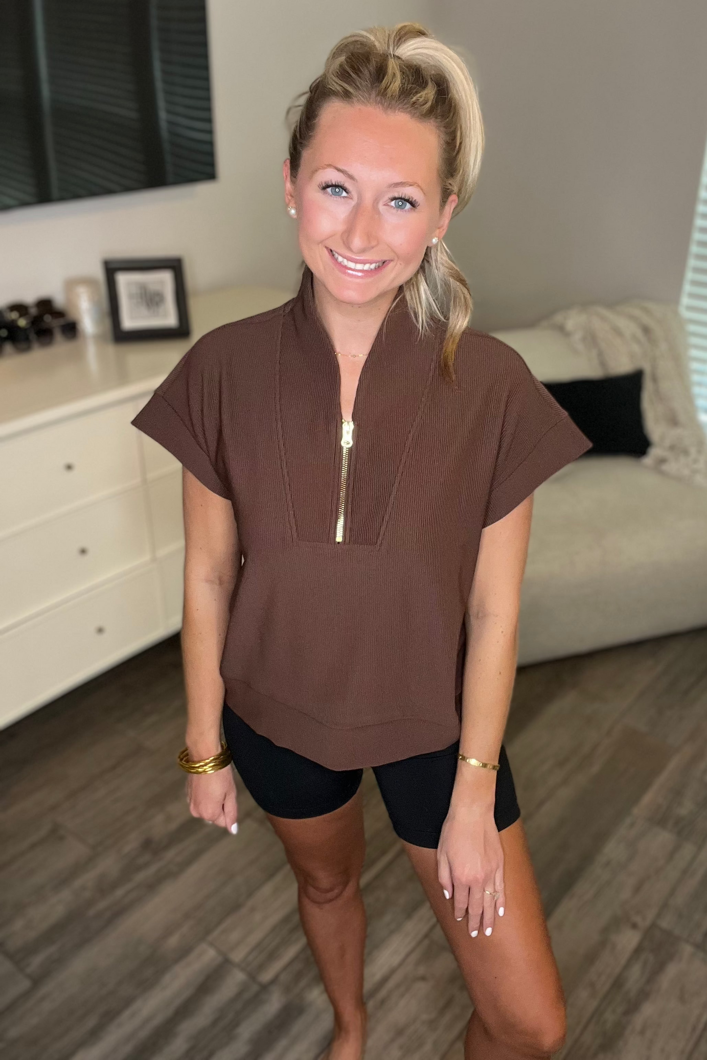 Brown Half Zip Top