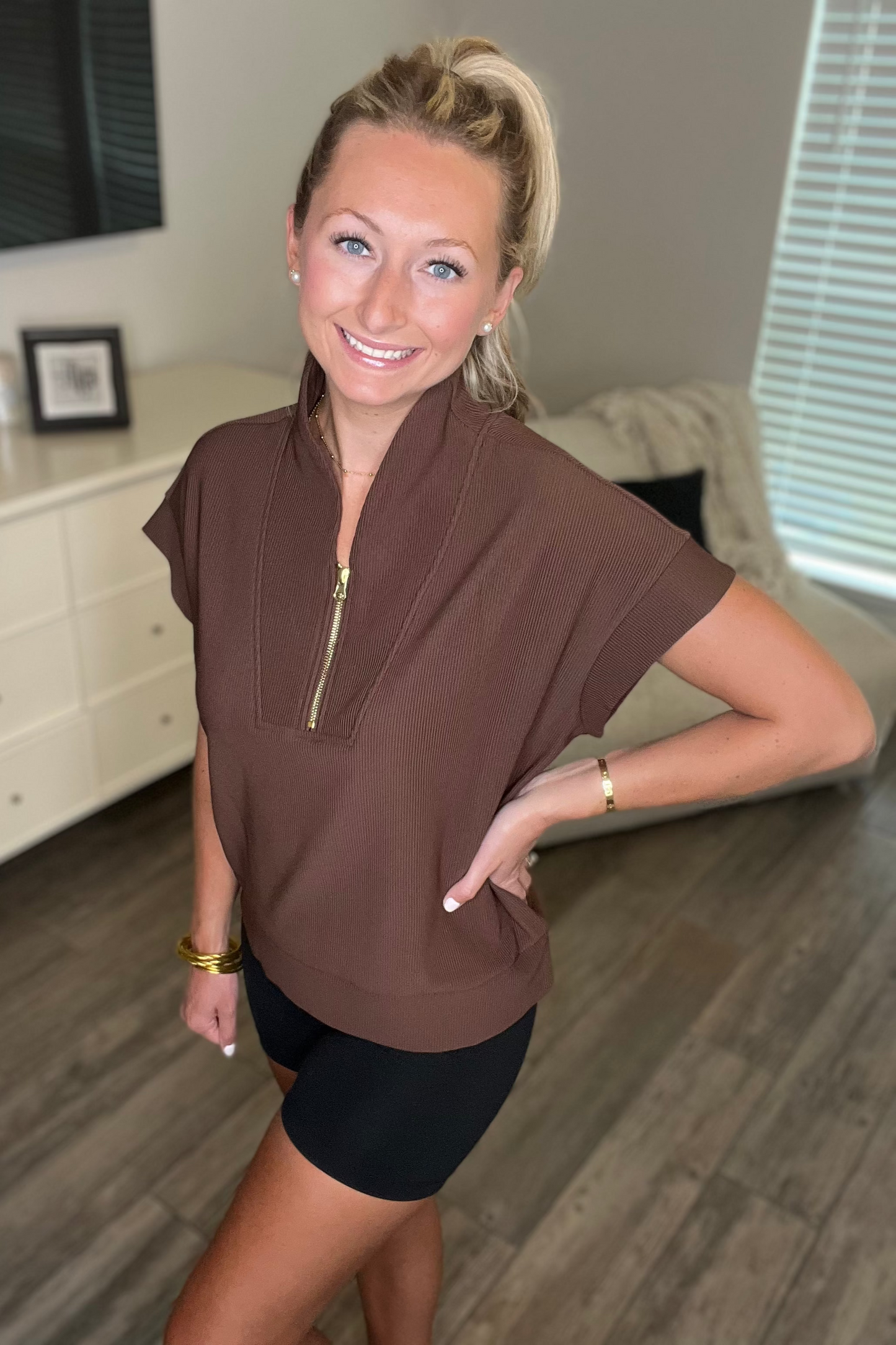 Brown Half Zip Top