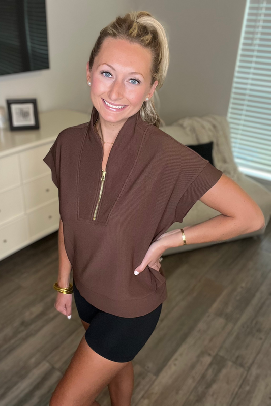 Brown Half Zip Top