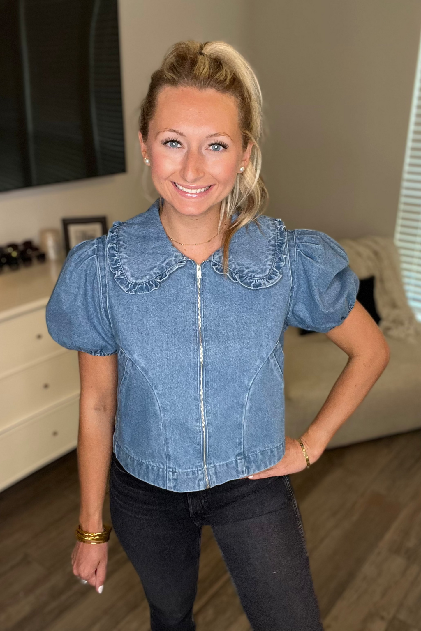 Denim Peter Pan Top
