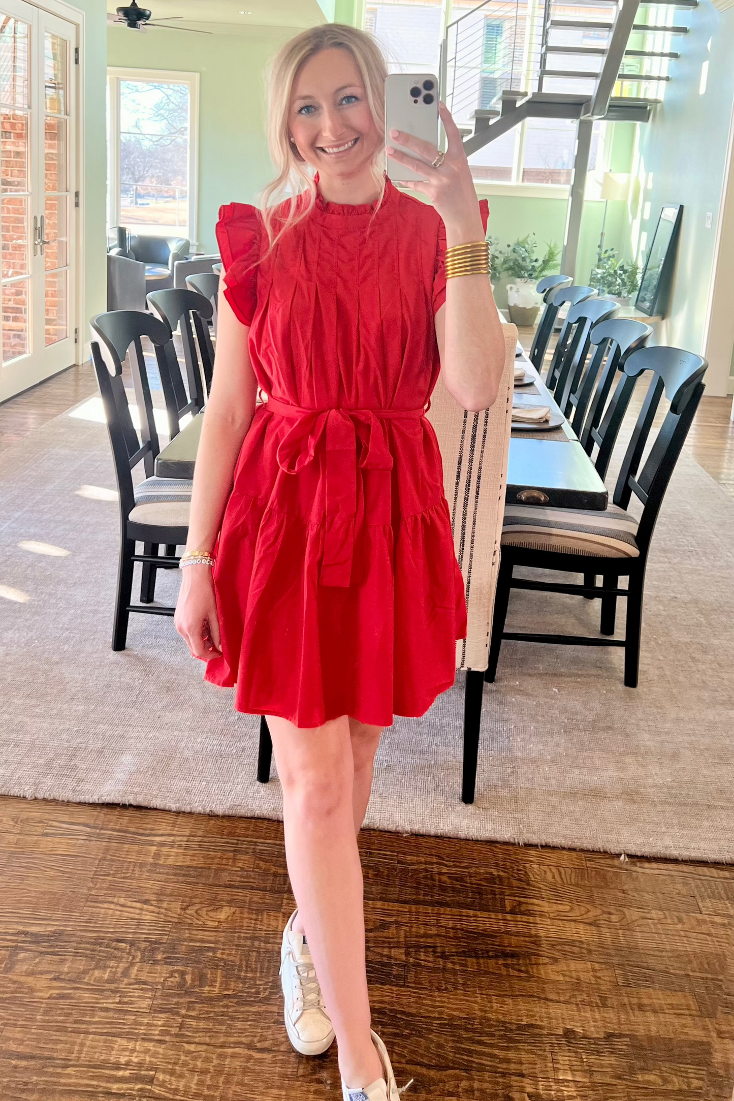 Red Ruffle Mock Neckline Dress