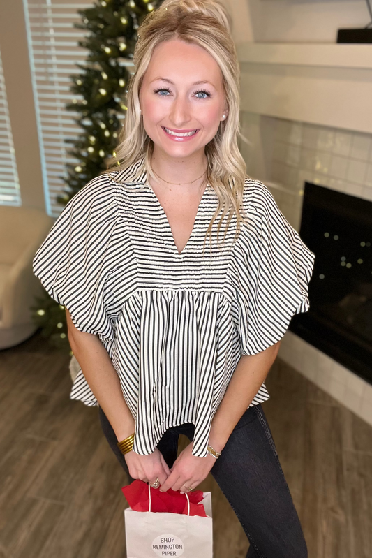 Bubble Sleeve Stripe Top