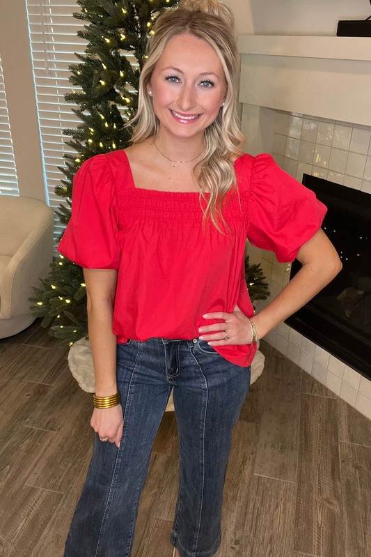 Red Puff Sleeve Top