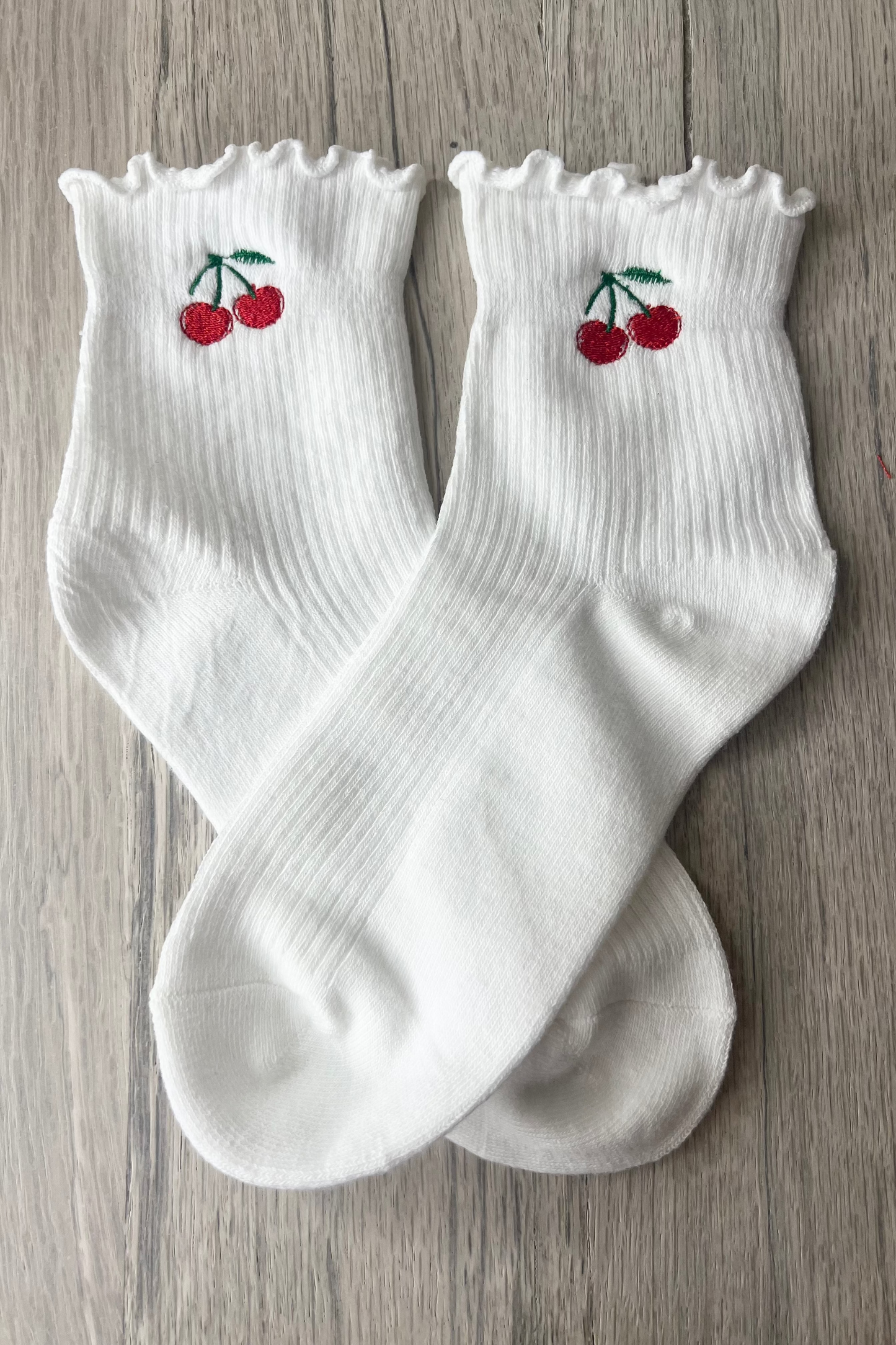 Cherry Embroidered Socks