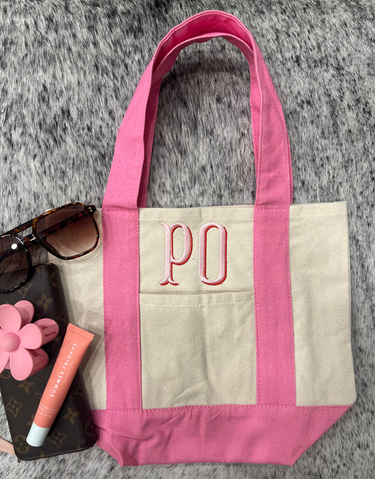 Mini Canvas Embroidered Initial Tote