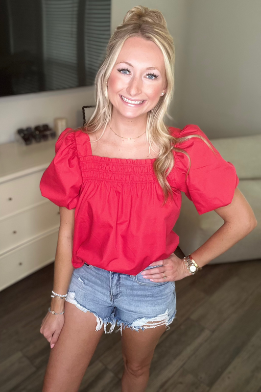 Red Puff Sleeve Top