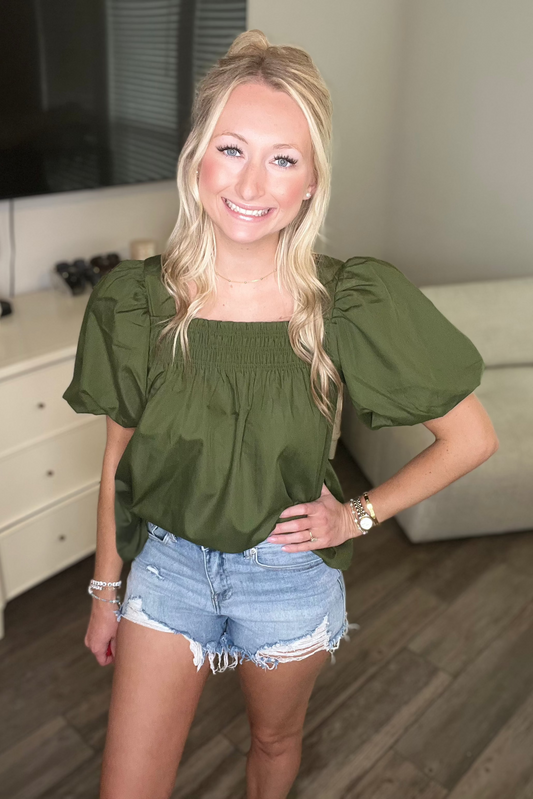 Hunter Green Puff Sleeve Top